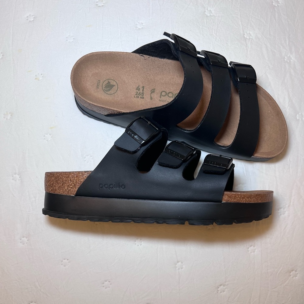 Papillio Triple Strap Black Platforms - Picture 4 of 8